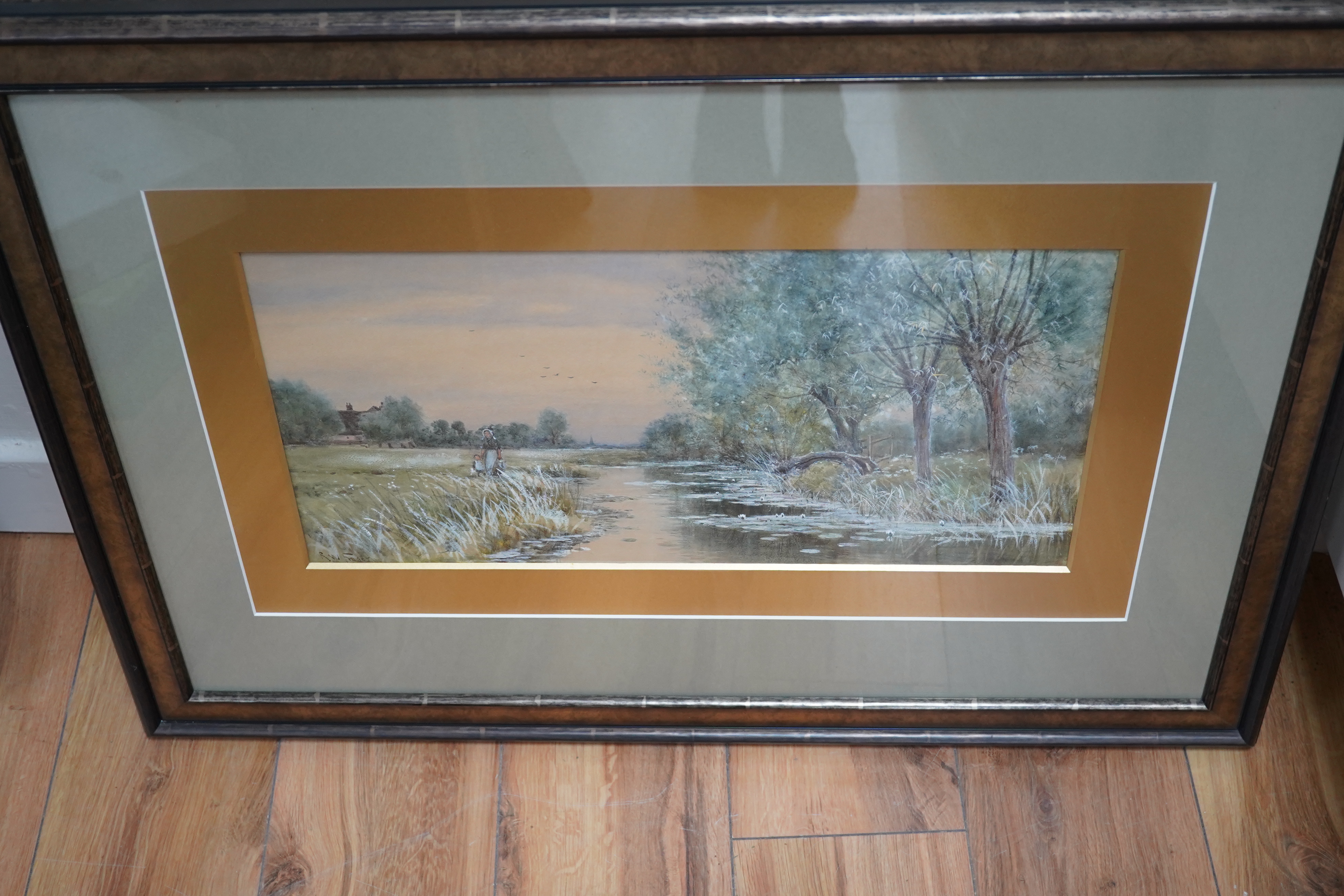 Robert Winter Fraser (1872-1930), pair of heightened watercolours, 'At Clare' and 'Near St. Ives', each signed, one dated 1901, 26 x 50cm. Condition - good